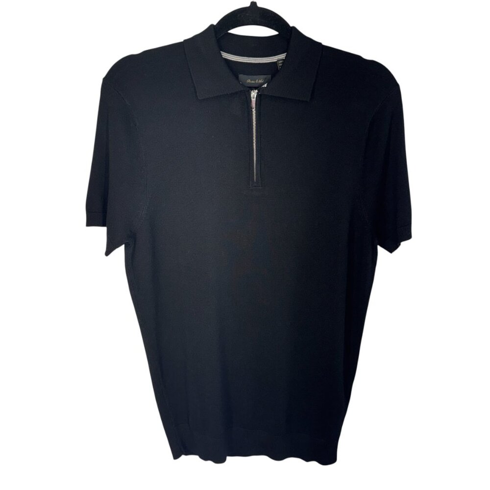 NWT Porter & Ash Black Knit Polo Shirt with Zip